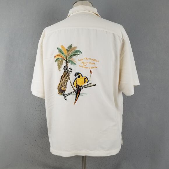 Caribbean Shirt Mens XL Embroidered Parrot Golf Rayon Blend Button Up Casual - Picture 7 of 15